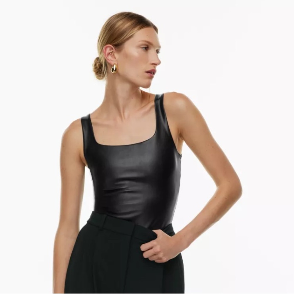 TEN BY BABATON SIZE L LARGE Lure Bodysuit BLACK FAUX VEGAN LEATHER aritzia